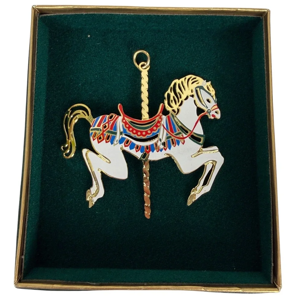 Reed &‎ Barton Colors Of Christmas Carousel Horse 24Kt Gold Covered Ornament